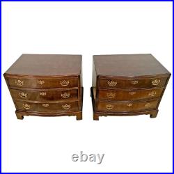 Vintage PAIR of Henredon Nightstands Banded Mahogany Side Tables Bedside chests