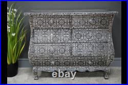 Vintage Shabby Chic Embossed Bowed 8 Drawer Chest Of Drawers Statement Piece