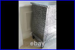 Vintage Shabby Chic Embossed Bowed 8 Drawer Chest Of Drawers Statement Piece
