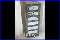 Vintage Shabby Chic Embossed & Mirrored Tallboy Chest Of Drawers Statement Piece