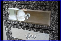Vintage Shabby Chic Embossed & Mirrored Tallboy Chest Of Drawers Statement Piece