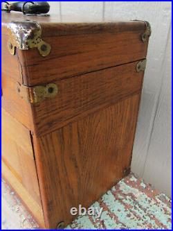 Vintage Sturdy 7 Drawer Oak Machinist Wooden Wood Tool Chest Box