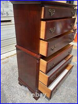 Vintage Traditional Solid Mahogany 6 Drawer Chest On Chest Dresser