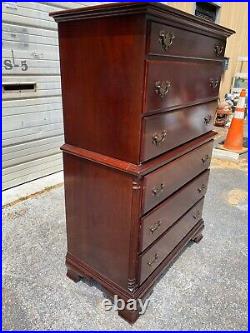 Vintage Traditional Solid Mahogany 6 Drawer Chest On Chest Dresser