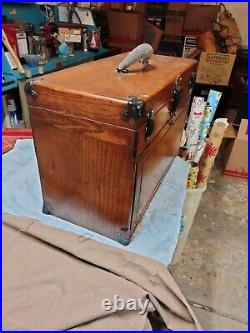 Vintage Union Steel Wooden Oak Wood Machinist Chest Tool Box 7 Drawer Locking