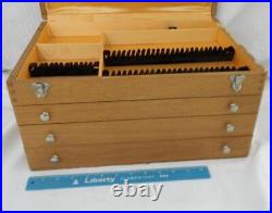 Vintage Wood Silverware Flatware Cutlery Storage Box Chest Case 4 Tier Drawer