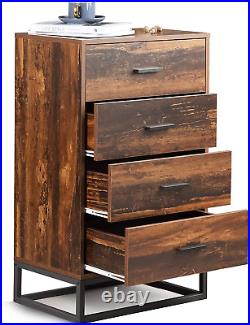 WLIVE 4 Drawer Chest, Tall Dresser, Wood Storage Organizer Unit with Sturdy Meta