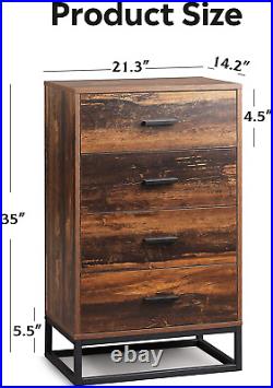 WLIVE 4 Drawer Chest, Tall Dresser, Wood Storage Organizer Unit with Sturdy Meta