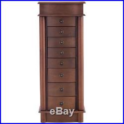 Walnut Wooden Armoire Jewelry Storage Organizer Drawers Stand Cabinet Chest Box
