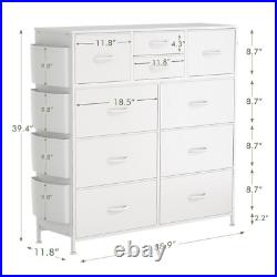 White 10 Drawers Dresser Chest for Bedroom Modern Tall w Side Pockets and Hooks