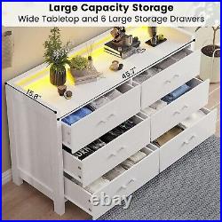 White 6 Drawer Double Dresser LED Light Wood Storage Cabinet Chest of Drawer