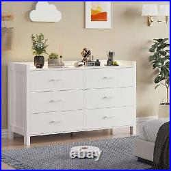 White 6 Drawer Double Dresser LED Light Wood Storage Cabinet Chest of Drawer