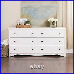 White 6 Drawer Dresser Chest Drawers Wooden Clothes Storage Bedroom Furniture