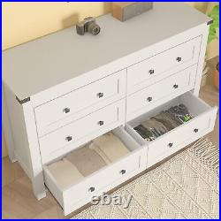 White 6 Drawers Dresser for Bedroom, Wood Farmhouse Storage Chest of Drawers