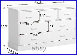 White 7 Drawer Dresser for Bedroom Chest of Drawers Wood Storage Cabinet