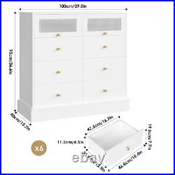 White 8 Drawer Double Dresser Bedroom Wood Chest Storage Cabinet w 2 Glass Doors