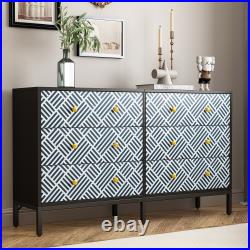 White & Black Dresser Chest of 6 Drawers, Modern Wood Bedroom Storage Cabinet