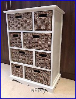 White Brown Storage Unit Wicker Baskets Chest of Drawers Shabby Chic Bedroom