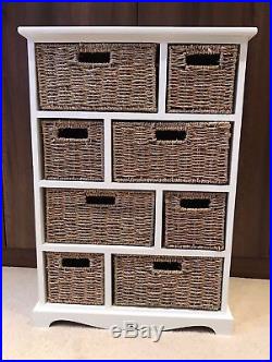 White Brown Storage Unit Wicker Baskets Chest of Drawers Shabby Chic Bedroom