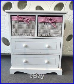 White Chest Drawers Storage Unit Wicker Baskets Pink Girls Furniture Shabby Chic
