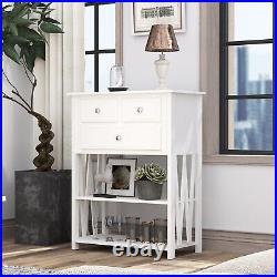 White Chest of Drawers Bedroom 3 Drawer Console Table Living Room Furniture Wood