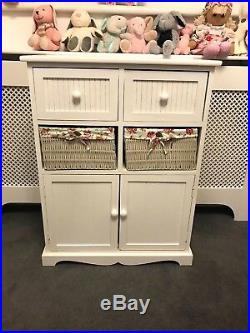 White Cupboard Wicker Chest Drawers Baskets Storage Pink Floral Girl's Bedroom