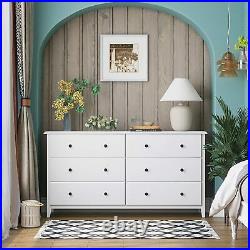White Dresser with 6 Drawers Chest with Wide Storage Space Tower Clothes Organizer