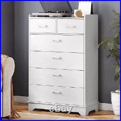 White Dresser with 6 Drawers Rustic Tall Chest of Drawers Wooden Cloth Organizer