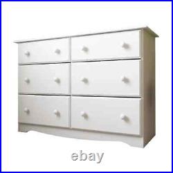 White Finish Wide 6 Drawer Dresser 100% Solid Wood Chest Of Drawers