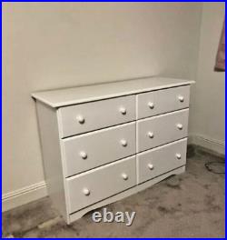 White Finish Wide 6 Drawer Dresser 100% Solid Wood Chest Of Drawers