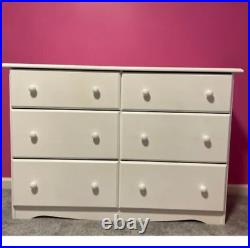 White Finish Wide 6 Drawer Dresser 100% Solid Wood Chest Of Drawers