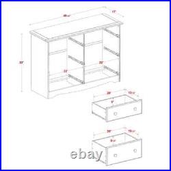 White Finish Wide 6 Drawer Dresser 100% Solid Wood Chest Of Drawers