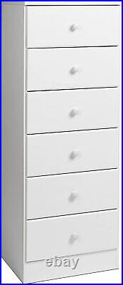 White Finish Wooden 6 Drawer Tall Dresser Chest Drawers Clothes Storage Cabinet