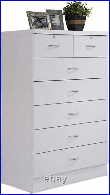White Finish Wooden 7 Drawer Chest Dresser Clothes Storage Lockable Organizer