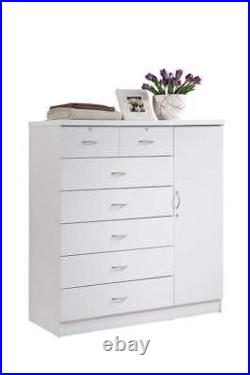 White Finish Wooden 7 Drawer Chest Dresser Clothes Storage Side Door Lockable