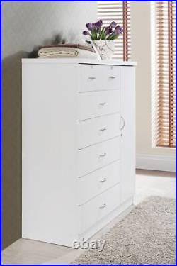 White Finish Wooden 7 Drawer Chest Dresser Clothes Storage Side Door Lockable