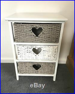 White Grey Storage Unit Chest Wicker Drawers Girls Bedroom Bedside Table Cabinet