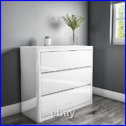 White High Gloss Chest of Drawers 3 Drawer Bedside Cabinet Bedroom Furniture