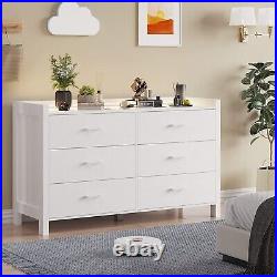White LED Dresser for Bedroom 6 Drawer Wood Chest of Drawers Modern Storage