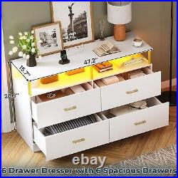 White Storage Cabinet TV Stand Dresser LED Lights Chest of 4 Drawers for Bedroom