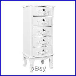 White Tallboy Chest Cabinet 5 Drawers For Bedroom Vintage Chic Furniture Design