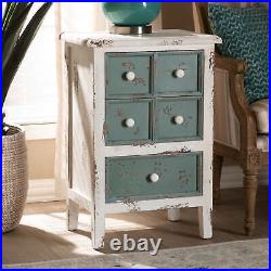 White and Teal Finished Wood 5-Drawer Accent Chest
