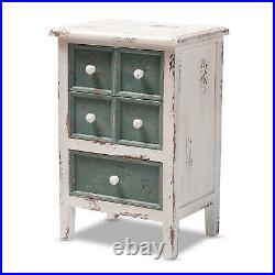 White and Teal Finished Wood 5-Drawer Accent Chest