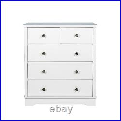 White color 5 drawers chest of drawer, Tallboy for bedroom, wooden cabinet