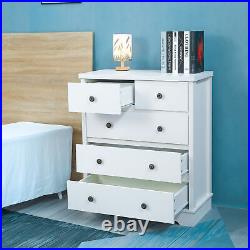 White color 5 drawers chest of drawer, Tallboy for bedroom, wooden cabinet