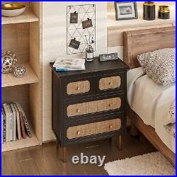 Wicker Rattan 4Drawer Dresser Chest Farmhouse Storage Cabinet Sideboard Boho