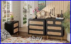Wicker Rattan 4Drawer Dresser Chest Farmhouse Storage Cabinet Sideboard Boho