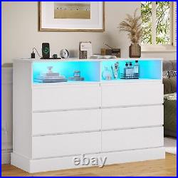 Wide LED Dresser Chest of Drawers with Large Drawers and Open Space for Bedroom