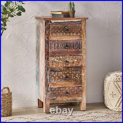 Willards Boho Handmade Reclaimed Wood 5 Drawer Chest, Multicolored and Natural