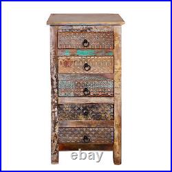 Willards Boho Handmade Reclaimed Wood 5 Drawer Chest, Multicolored and Natural